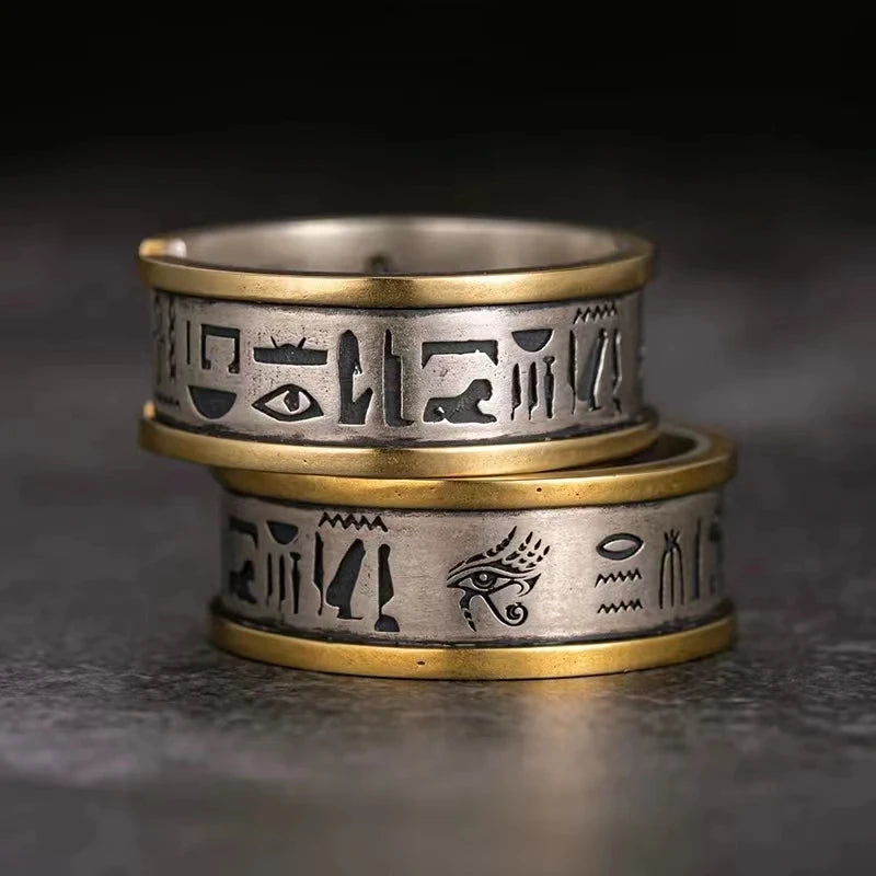 Egyptian Eye of Horus Open Ring Retro Pharaoh Totem Adjustable Ring Men\&