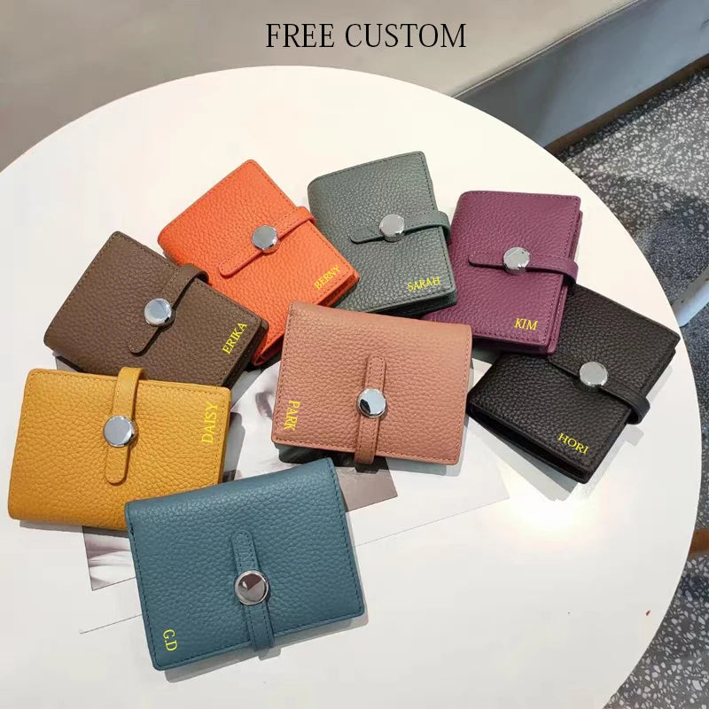 Custom Letters Genuine Leather Wallet Woman Card Holder Folding Fashion Luxury Brand Card Wallet Casual Business Coin Purse