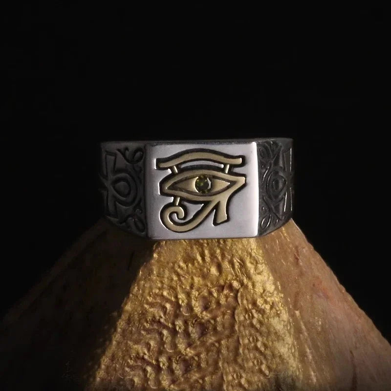 New Silver Color Men's Ring European and American Retro Eye of Horus Egyptian Pharaoh INS Female Trend Jewelry