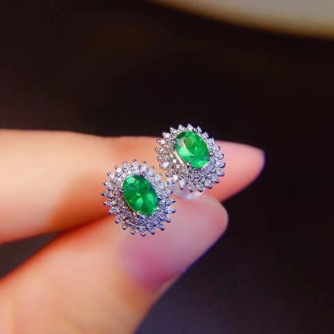 European and American Explosion of Natural Emerald Earrings 925 Silver Plated Platinum 4*6mm Lady Birthday Gift