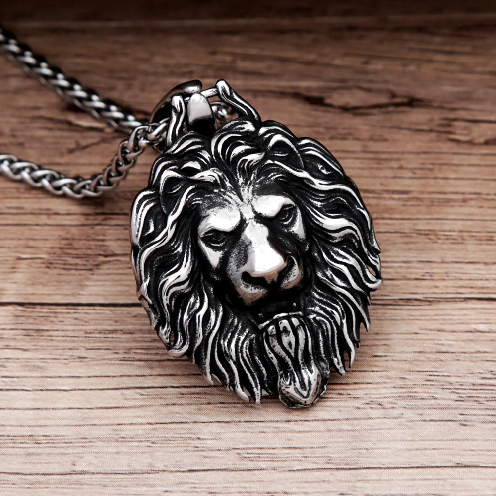 Vintage Unique Stainless Steel Lion Pendant For Men Punk Hip Hop Animal Biker Necklace Amulet Fashion Jewelry Gift Dropshipping