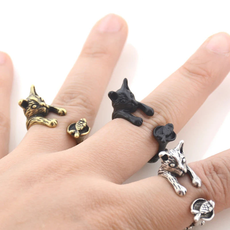 Vintage Pet Cat Ring Animal Design.