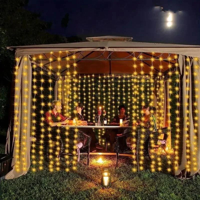 Solar Curtain Lights Outdoor Christmas Fairy Lights with 8 Lighting Modes For Home Garden Garland Yard Wedding Festival Decor