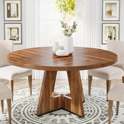 Round Dining Table for 4: 47 Inch Farmhouse Kitchen Table