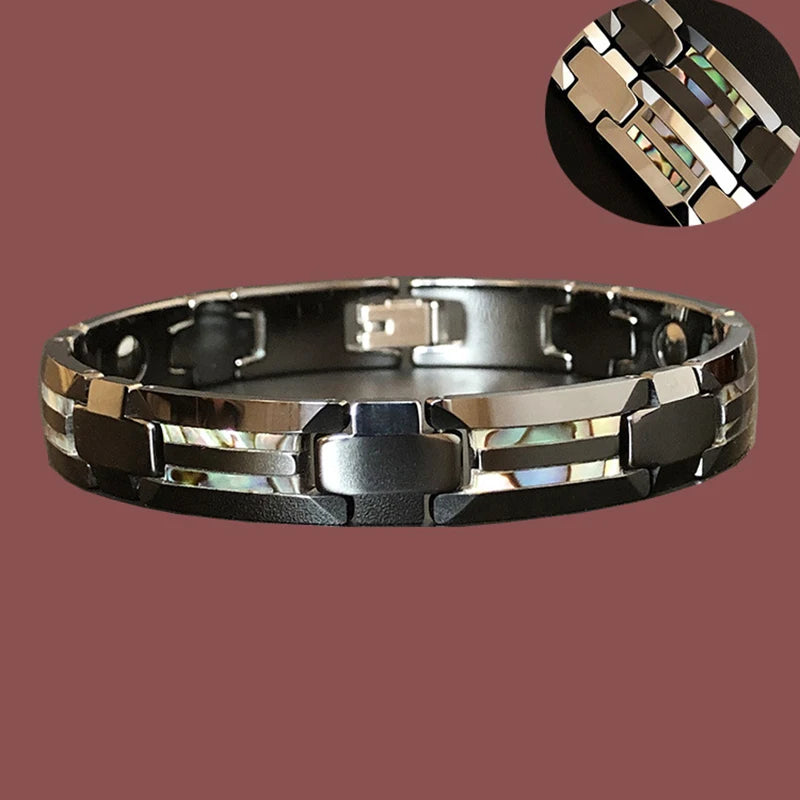 Men Women Magnetic Bracelet Wristband Luxury Natural Shell Never Scratch Tungsten Steel Cross Bracelets Bangle Jewelry Gift