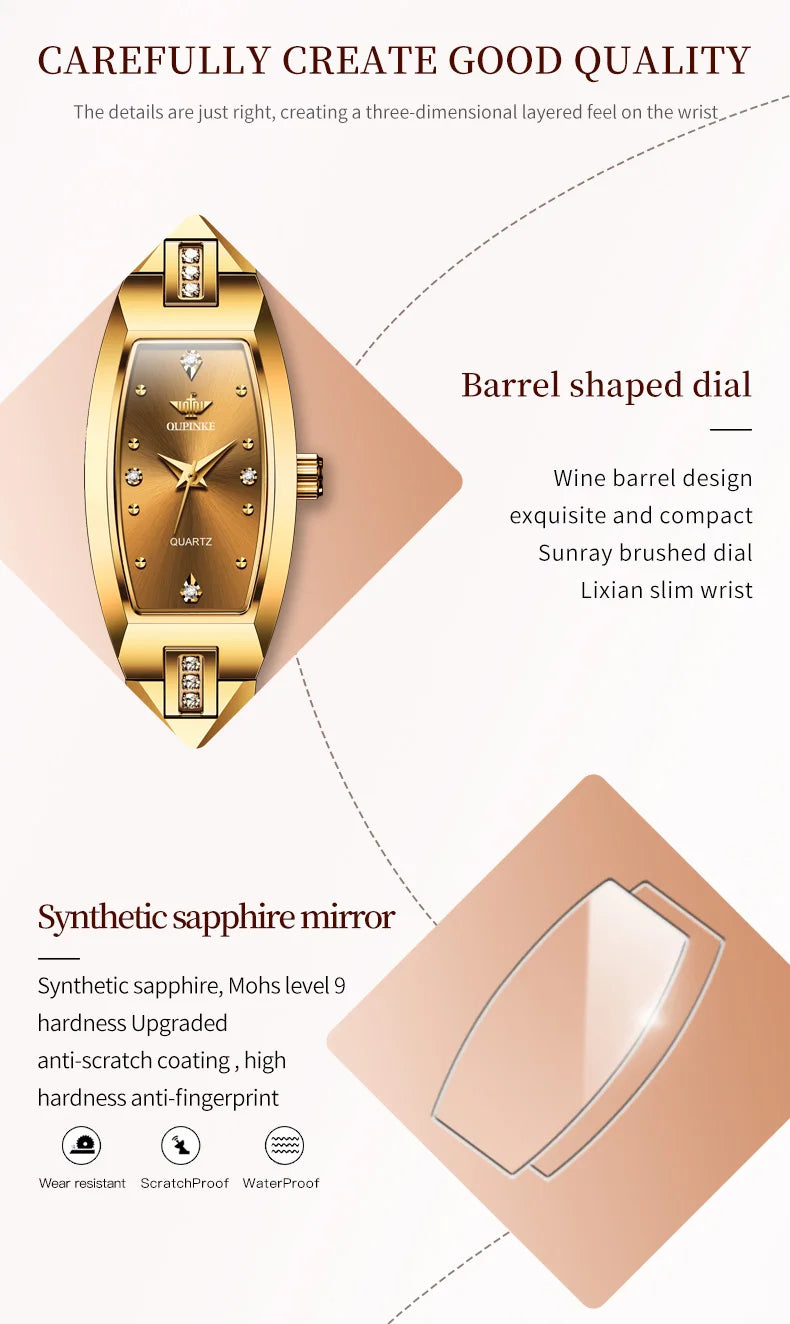 OUPINKE 3242 Elegant Swiss Quartz Watch for Ladies Gold Tungsten steel Strap Deep Waterproof Luxury Diamond Women Watches NEW