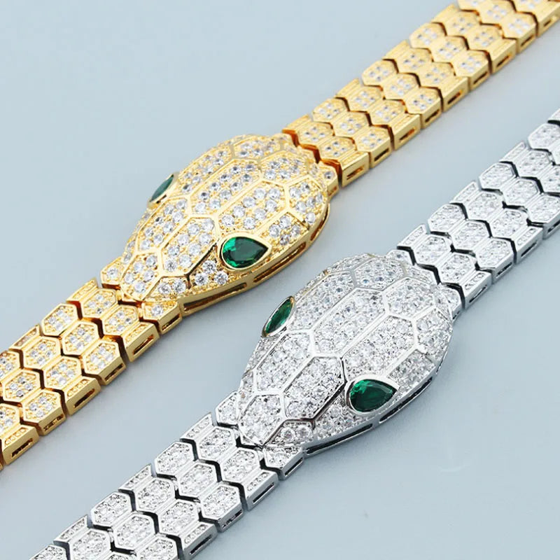 Donia Jewelry Fashion Snake Titanium Steel Micro-Inlaid AAA Zircon Luxury Animal Opening Bracelet