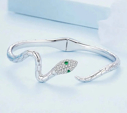 Silver Color Classical Snake Open Bangle.