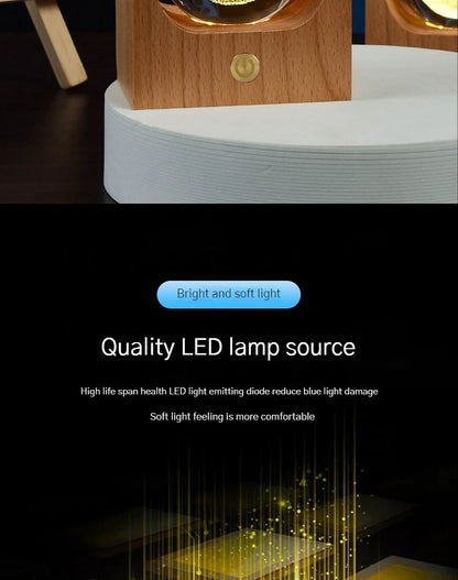 Wooden Case Luminous Crystal Ball Night Light 8cm/6cm 3D Galaxy Solar System LED Nightlights Dimmable Lamp for Decoration Gifts