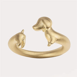 Creative Dog Shape Ring Cute Dachshund Dog Ring For Women Simple Frosted Adjustable Open Ring Party Jewelry Birthday Gifts