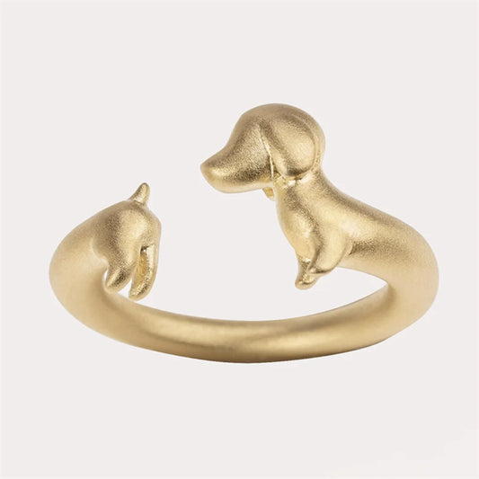 Creative Dog Shape Ring Cute Dachshund Dog Ring For Women Simple Frosted Adjustable Open Ring Party Jewelry Birthday Gifts