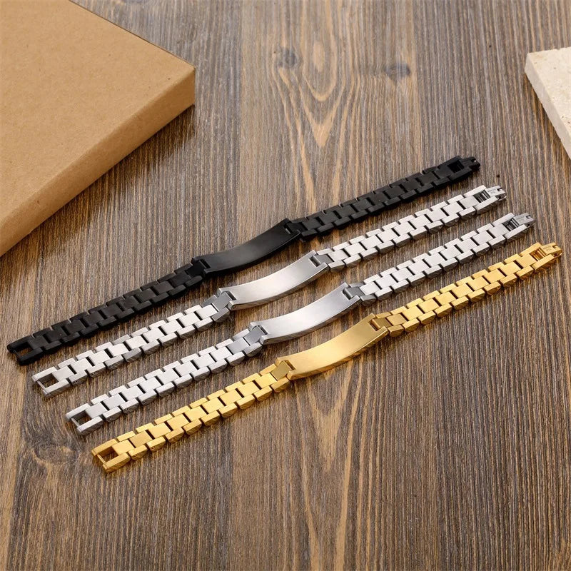 Personalized Engravable Stainless Steel ID Bracelets for Men Custom Engrave Name Plate Identity ID Bar Bracelets for Him19-21CM