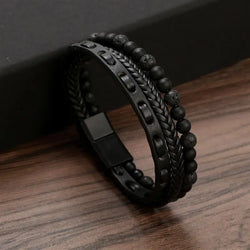 Multilayer Leather Bracelet with Stone Beads.