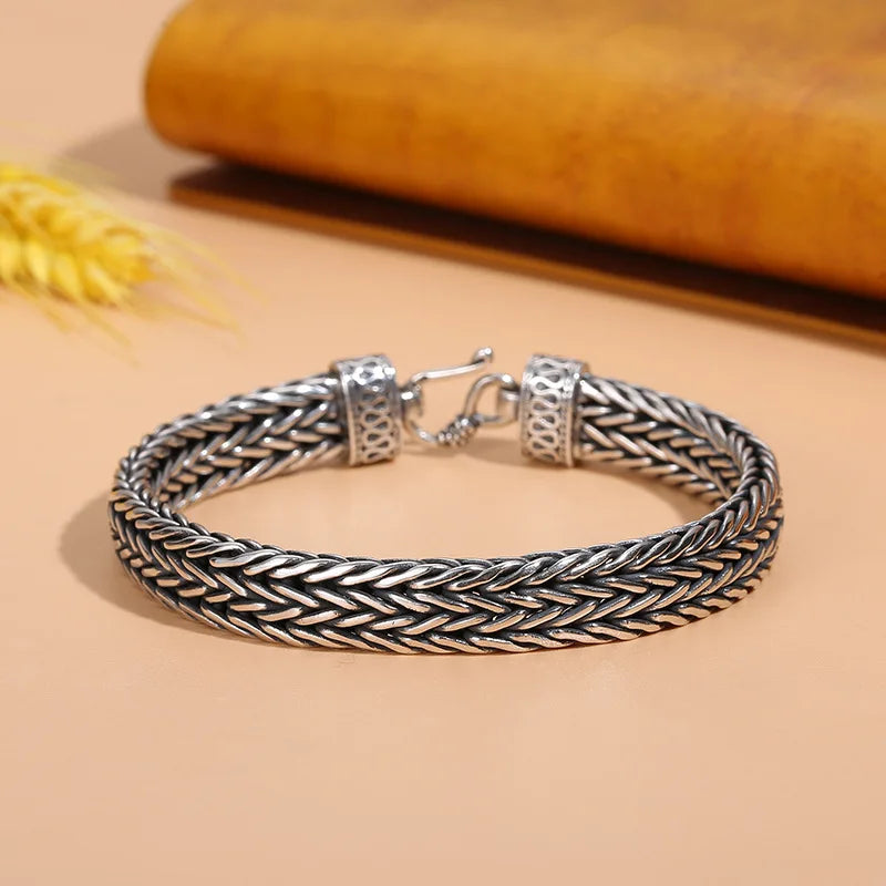 BOCAI Real S925 Silver Jewelry Hand-Woven Old Couple Models Individual Fashion Trends Men's Bracelets Holiday Gifts