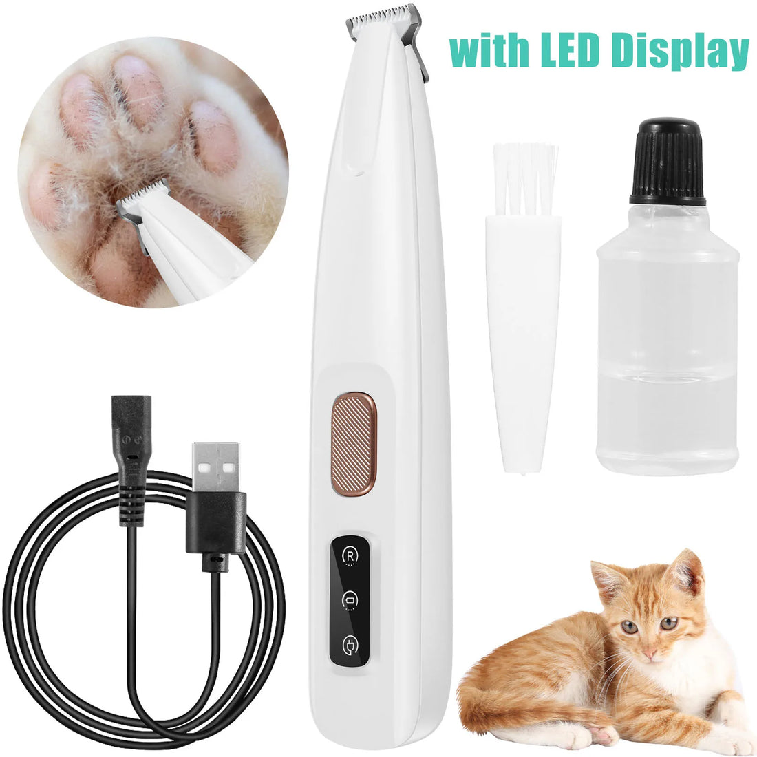 Pet Dog Electric Groomer Trimmer with LED Light Waterproof Pet Foot Hair Trimmer Low Noise Cat Dog Face Foot Ear Hip Paw Shaver