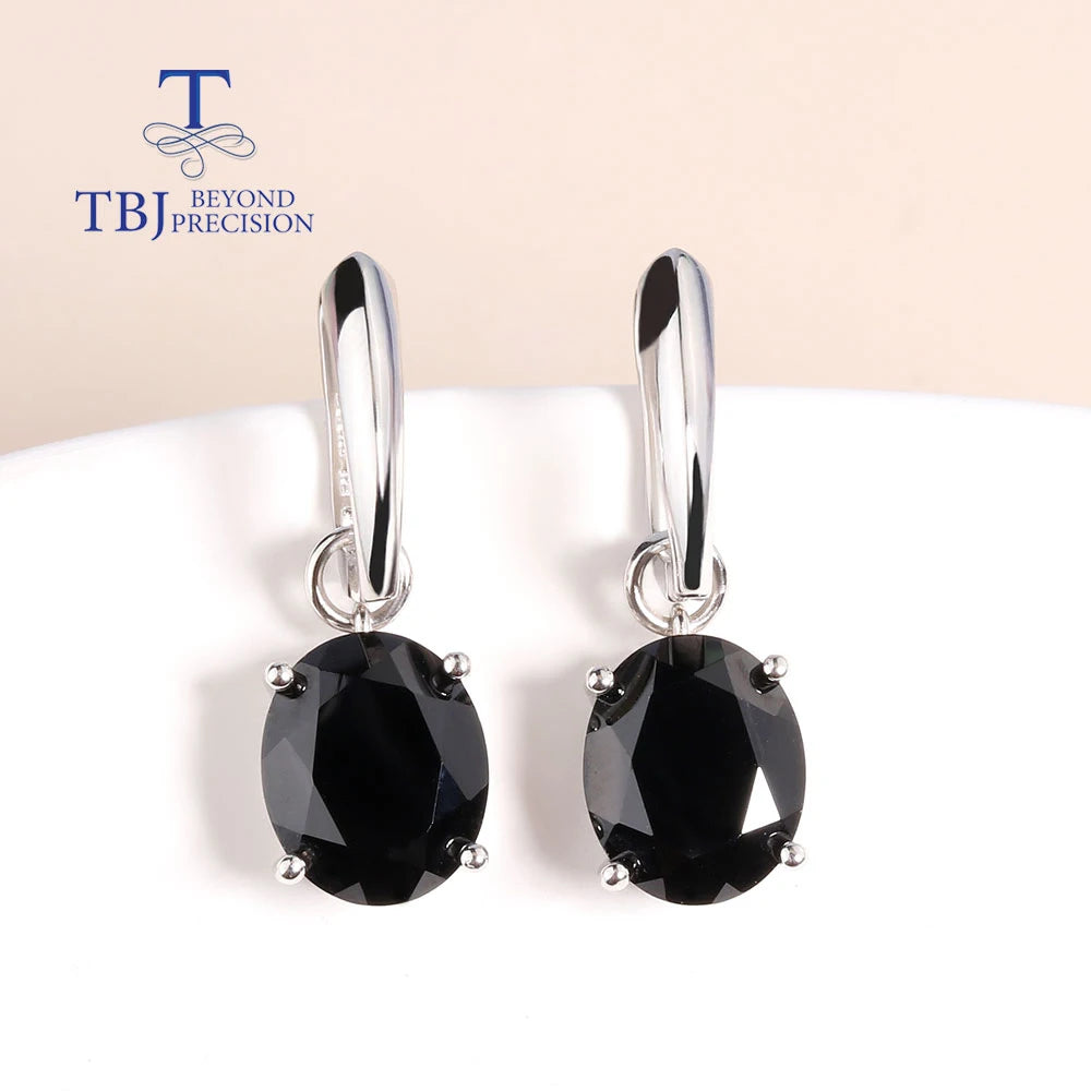 Classic Black Spinel Sterling Silver Earrings.