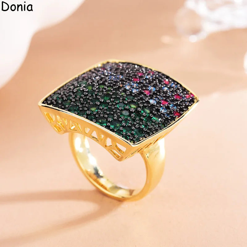 Donia Jewelry European and American fashion square copper micro-set zircon ring earrings set new luxury earrings ring gift