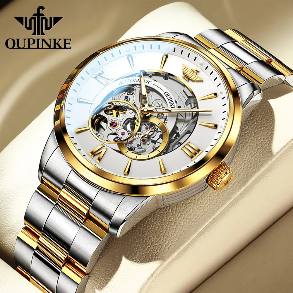 OUPINKE 3190 Automatic Mechanical Watch for Men Japan Movement Skeleton Design Sapphire Crystal Mirror Waterproof Male Watch