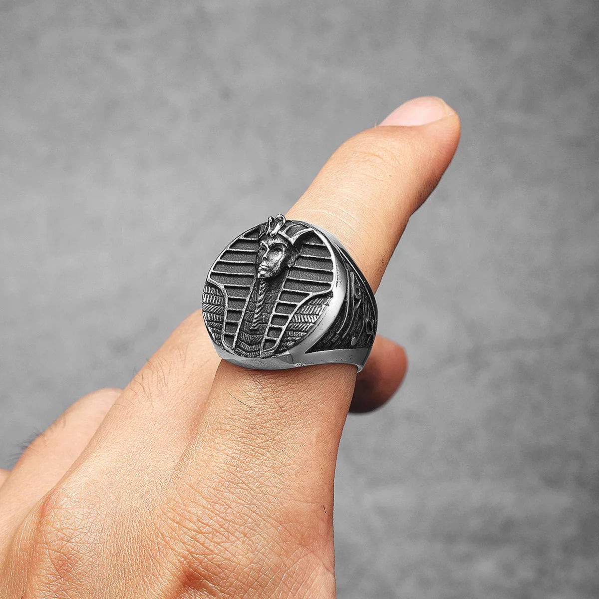 Egyptian Pharaoh Amulet Men Rings Stainless Steel Women Jewelry Vintage Punk Rock Cool Stuff Fashion Accessories Gift Wholesale