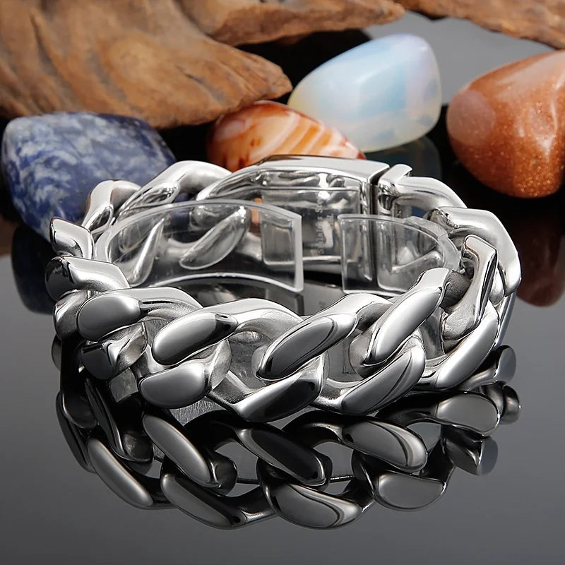 Silver Color Bracelets For Men Heavy Stainless.