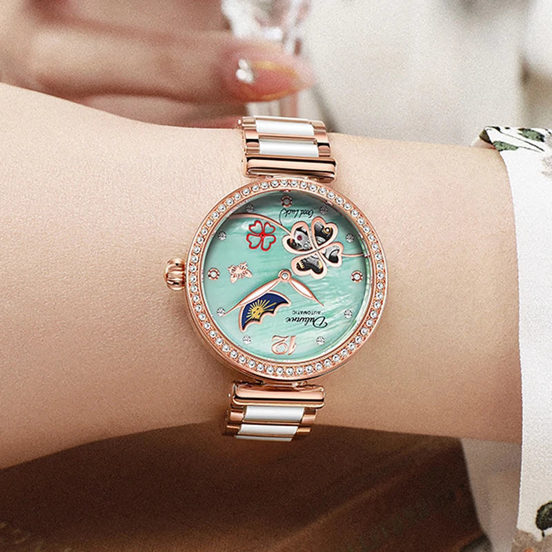 New Design Rotating Clover Automatic Mechanical Watches Women&