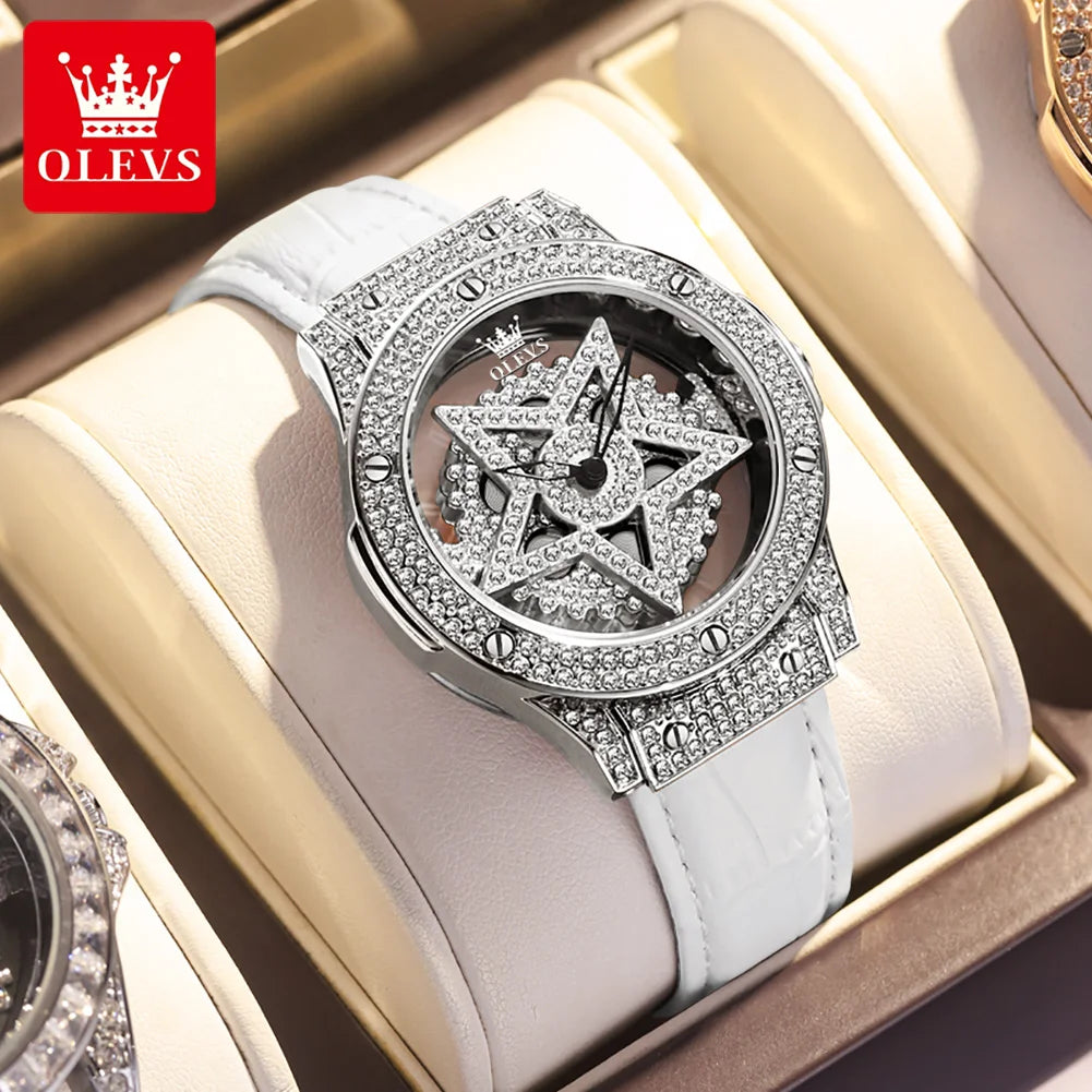 New OLEVS Luxury Women Silver Rhinestones Watch Fashion Ladies Quartz Wristwatch Elegant Female Watches Gift Reloj Mujer