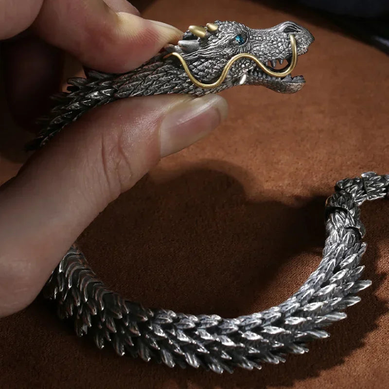 Silver Dragon Bracelets Black Gun Dragon Men Bracelet.