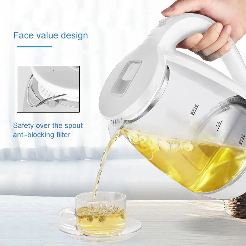 Electric Kettle Teapot Quick Heating Hot Water Boiling Tea Pot Glass Blue Light Heating Kettles Auto-Power Off Boiler