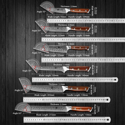 XINZUO 1-10 PCS Kitchen Knife 67 Layers Damascus Steel Chef Slicing Utility Paring Knife Steel Rosewood Handle Razor Sharp