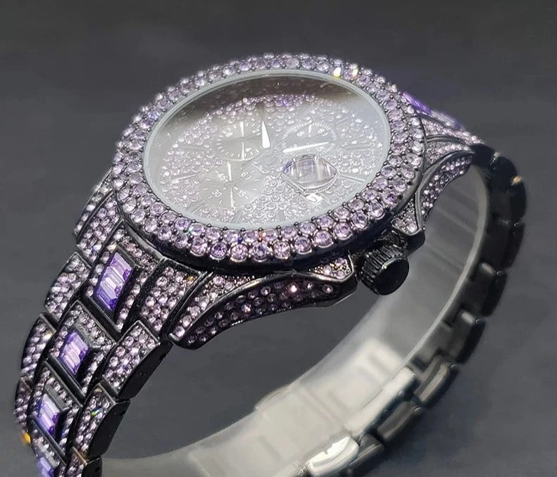 Men's Quartz Watch Purple Luxury Jewlry.