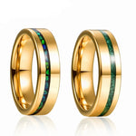 Tungsten Carbide Ring with Gold Polished Inlaid Green Opal & Malachite