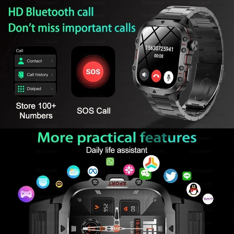 New Rugged Military Black Smart Watch Men For Xiaomi Android Ios 3ATM Waterproof Sport Fitness Ai Voice Smartwatch Outdoor 2024