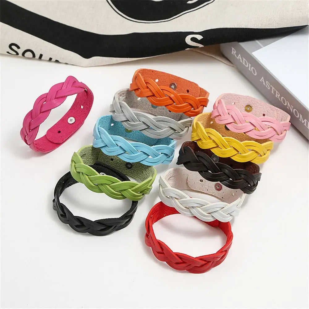 Korean Style Fashion Solid Braided Twist Leather Bracelet Simple Versatile Student Punk Bangles Bracelets Girls Gifts Jewelry