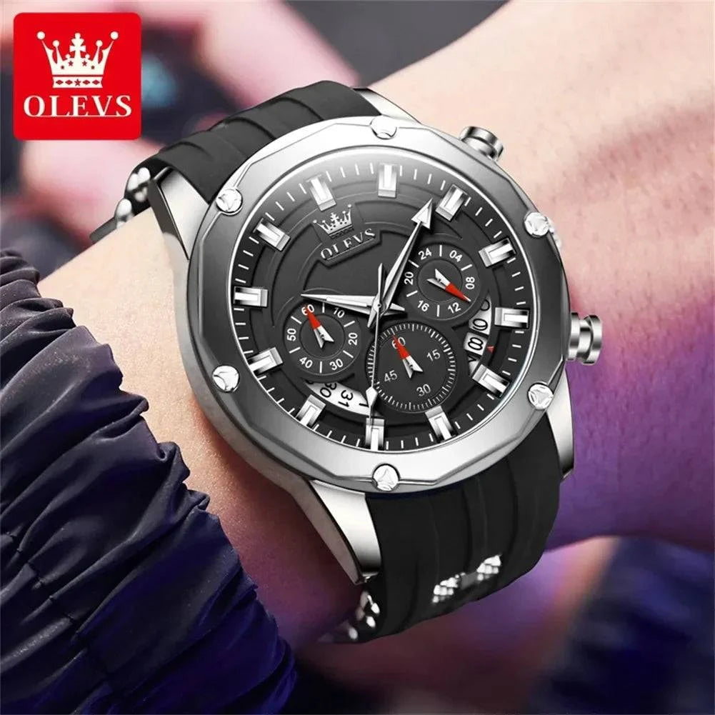 OLEVS 9991 Fashion Sport Quartz Watch For Men 45mm Big Dial Chronograph Date Hand Clock Waterproof Original Man Watches 2024