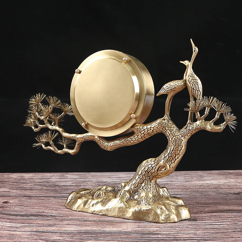 Pure Copper red-crowned crane Desk Silent Clock Living Room Fashion Quartz Clock Desktop Brass Decorations