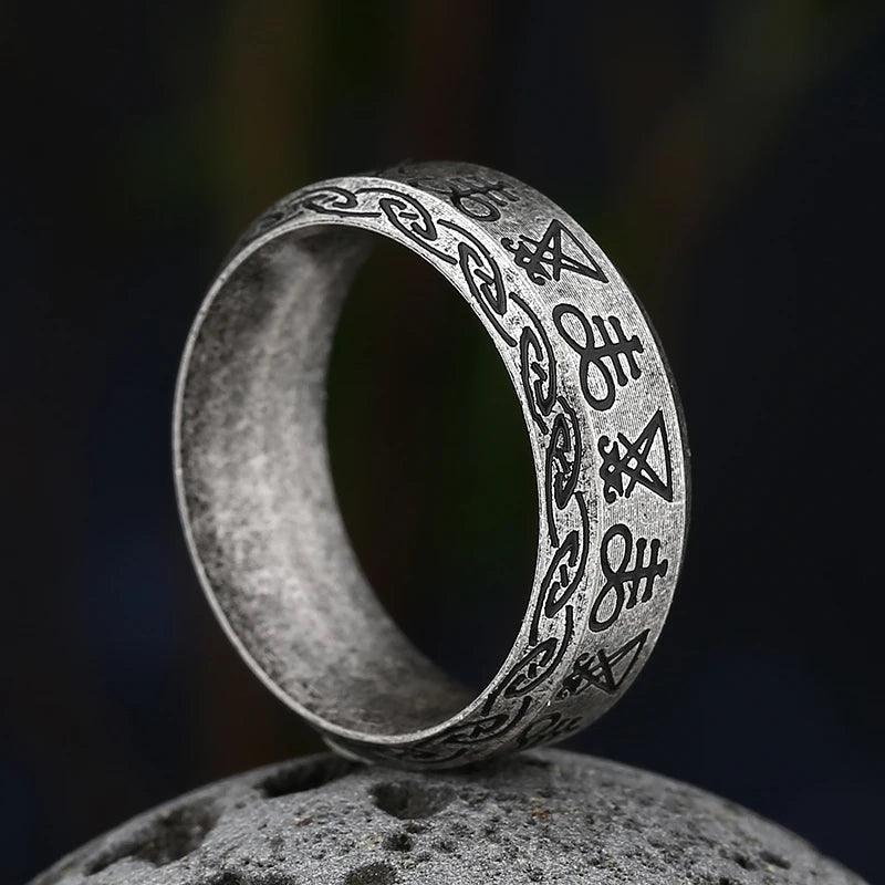 Gothic Lucifer Satan Seal of Satan Signet Rings Punk Stainless Steel Seal Rings Men and Women Pagan Jewelry Party Gift