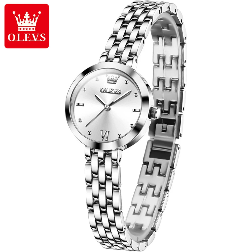 OLEVS Brand Fashion Silver Bracelet Quartz Watch for Women.