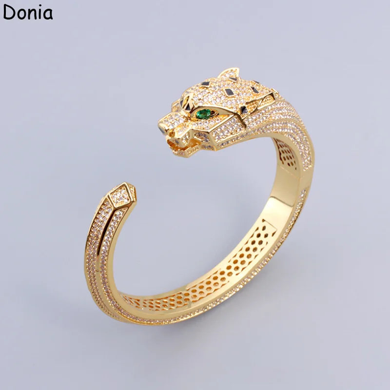 Donia Jewelry Europe and America Full Diamond Leopard Print Titanium Steel Micro - Inlaid AAA Zircon Luxury Retro Bracelet