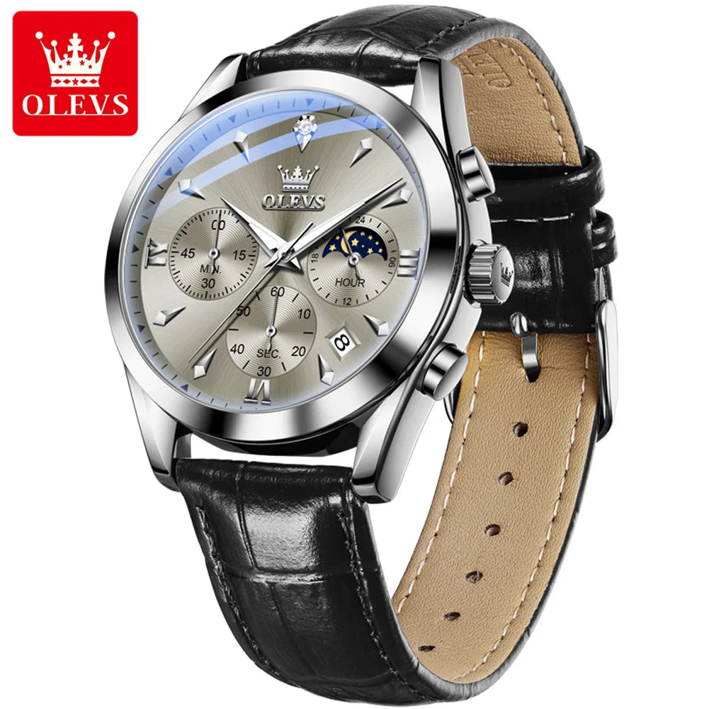 OLEVS Luxury Men's Watches Leather Strap Waterproof.