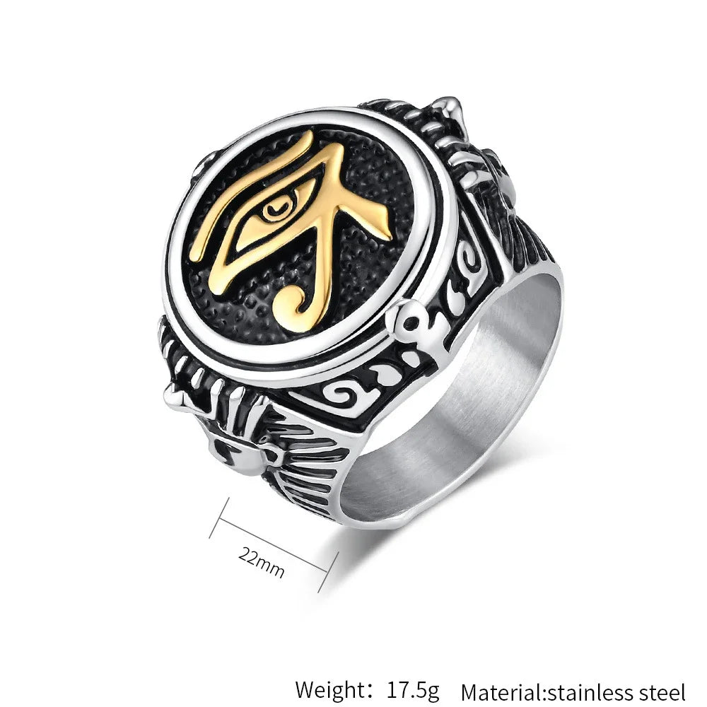 New Vintage Eye of Horus Rings Stainless Steel Punk Ancient Egypt Pharaoh Text Symbol Men Ring Amulet Jewelry Gift Wholesale