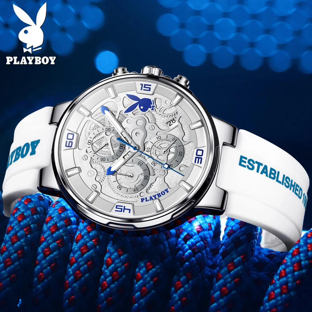 PLAYBOY Luxury Men Watch Silicone Strap Waterproof.