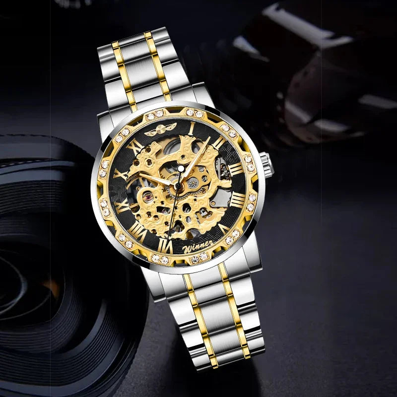 Winner Transparent Fashion Diamond Wrist Watch.