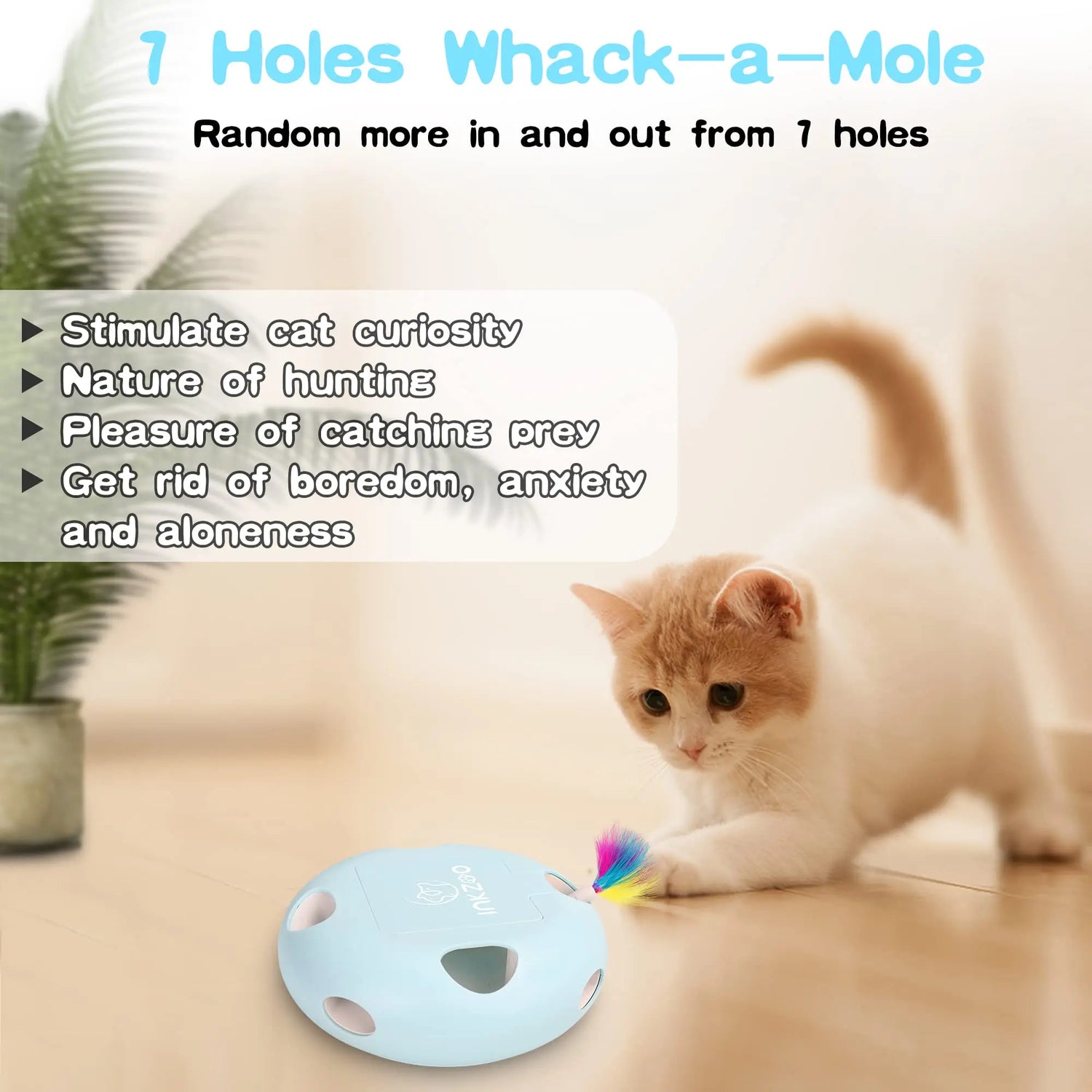 INKZOO Cat Toys, Interactive Cat Toys for Indoor Cats,  Smart Interactive Kitten Toy, Automatic 7 Holes Mice Whack-A-Mole