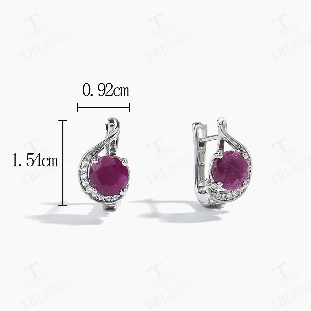 Trendy Silver Earrings & Ring Set for Women Natural Precious Ruby July Birthstone Luxury Jewelry Wedding Anniversary Gift