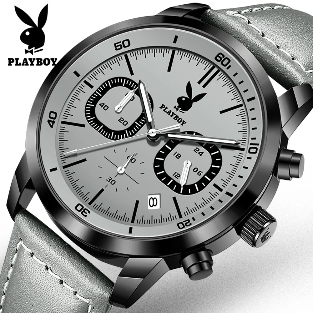 PLAYBOY Original Classic Leather Strap Men Quartz Watch.