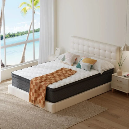 Queen Mattress, 10 Inch Innerspring Hybrid Mattress in a Box, Individually Pocket Coils for Motion Isolation &amp; Cool Sleep