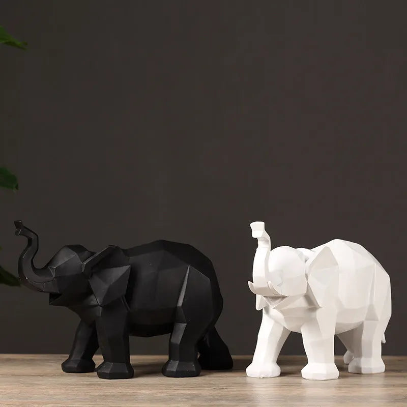 European Resin Black and White Elephant Decoration