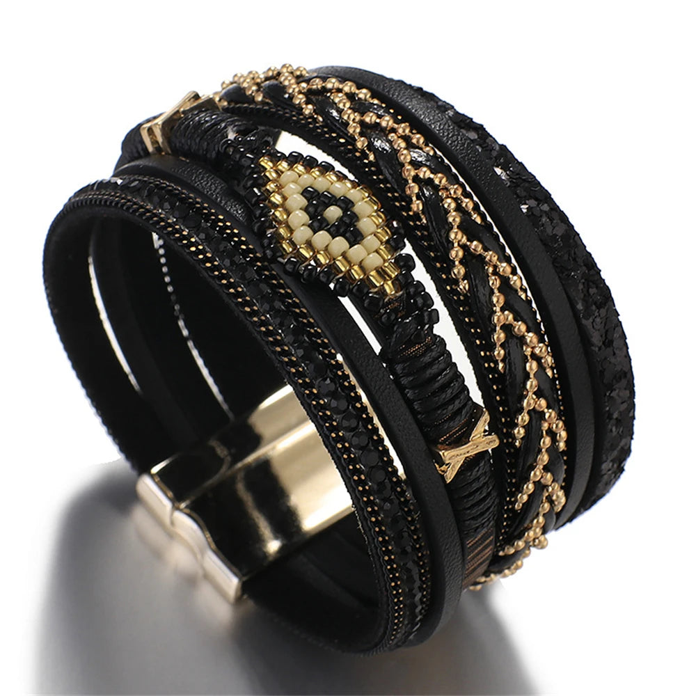 Multilayer Handwoven Leather Bracelet for Women.