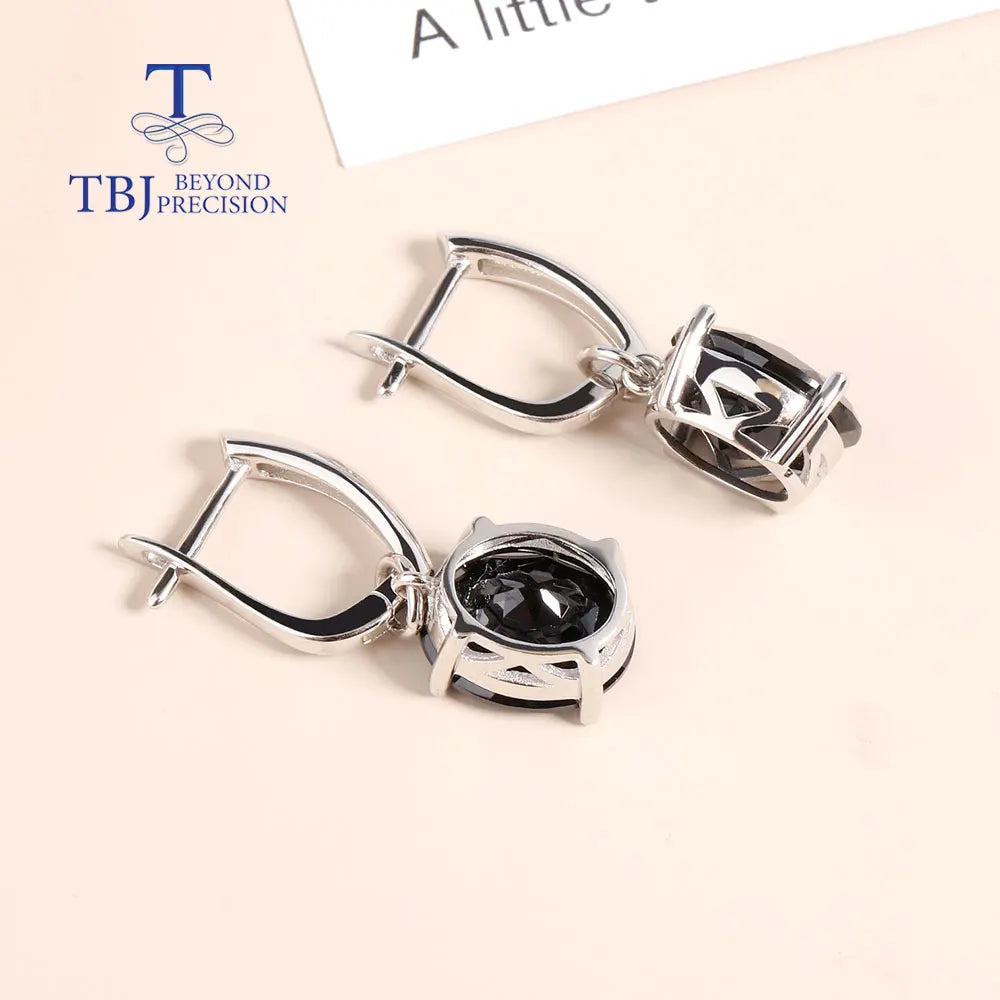 Classic Black Spinel Sterling Silver Earrings.