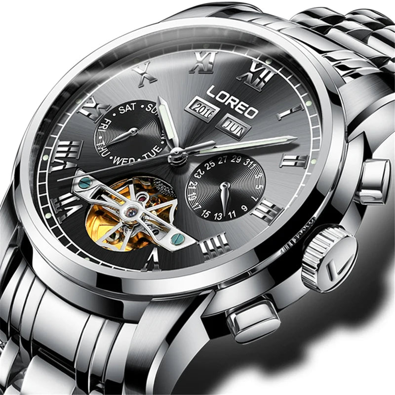 LOREO Tourbillon Mechanical Watch Men Luminous.